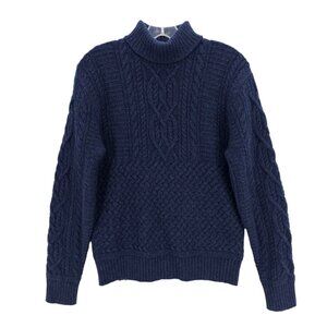 RRL  Double RL Navy Wool Cashmere Cable Knit Turtleneck Sweater Men's Size Small